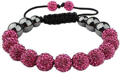 Pink Crystal Bracelet - Beaded Disco Ball Bling Rhinestone Beads - Perfect Gift Idea - Adjustable Size 6"-10" - 30-day Risk Free Money Back Guarantee!