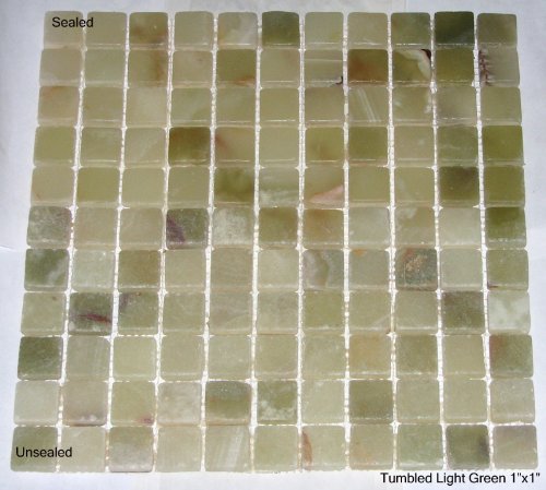 1x1 Light Green Onyx Tumbled Mosaic Tiles Meshed on 12x12 sheets