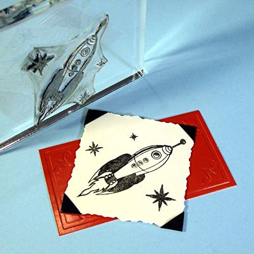 Rocket Ship Stamp, clear polymer cling 2.25"x2", includes storage case and block mount