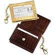 Card Case with Lobster Claw Clasp, Crocodile Embossed Leather