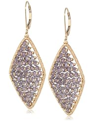 Dana Kellin Plum Quartz and Gold Fish Bone Pattern Diamond Shaped Earrings
