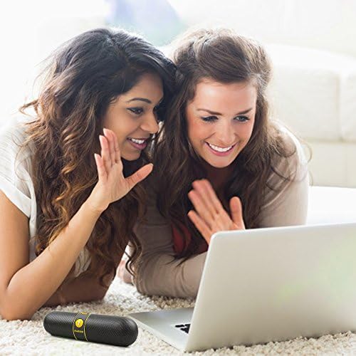 Portable Bluetooth Pill Speaker: Wireless Stereo Super Bass Built in Hands Free Speakerphone and Rechargeable Battery, Clear and Crisp Sound Quality, Works with Celll Phones iPhone 6, 6S, 6 Plus, 5S, 5C, 5, 4S, 4, iPad Air, 5, 4, 3, 2, Retina Mini 2, Samsung Galaxy S5, S4, S3, Note 2, 3, Tab 3 and more Smartphones and Tablets (Black / Gold)