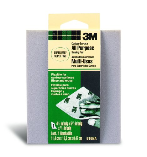 3M 916DCNA Contour Surface Sanding Sponge, 4.5 in x 5.5 in x .1875 in, Super Fine