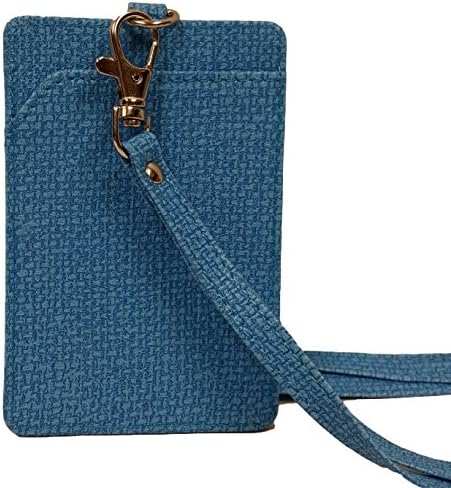 USA ACCESSORIES Turquoise Blue PU Leather Faux Leather ID Badge Card Case Lanyard Necklace