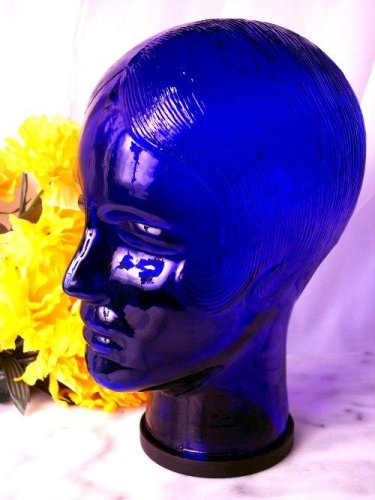 Blue Glass Mannequin Head WOMAN