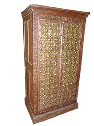 Brass Old Door Armoire Hand Carved Teak Wood Cabinet Furniture From India 60x30