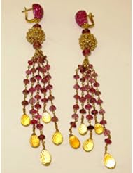 18kt Yellow Gold Diamond Pave Gemstone Dangle Earrings Wedding Jewelry