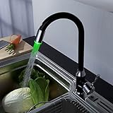 キッチン用蛇口 LEDライト 台付形 黒色 シングルレバー 冷熱混合水栓