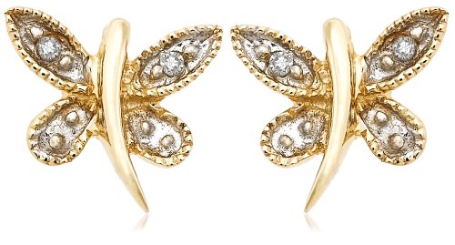 10k Yellow Gold Dragonfly Diamond Earrings (.01 cttw, I-J Color, I2-I3 Clarity)