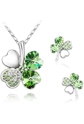 KATGI Fashion Austrian Crystal Lucky Four Leaf Clover Necklace, Bracelet, or Earrings