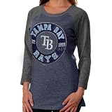 MLB Tampa Bay Rays Ladies Tri-Blend Jersey Three-Quarter Sleeve Raglan T-Shirt - Heathered Navy Blue/Gray (Small)
