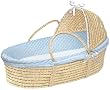 Badger Basket Co Natural Hooded Moses Basket - Blue Dot Bedding
