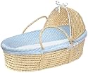 Badger Basket Co Natural Hooded Moses Basket - Blue Dot Bedding
