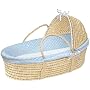 Badger Basket Co Natural Hooded Moses Basket - Blue Dot Bedding