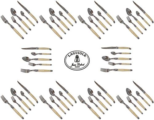 French Laguiole Dubost - Horn - Complete Flatware/Cutlery Set for 10 People (50 Pcs) - 25/10 Stainless Steel - Direct From France