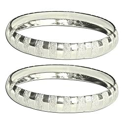 Rodium Plated Bangle Bracelets Pair Jewelry from India Unique Gift for Her 2.5 inches (cbanp003)