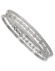 Sterling Silver CZ Three Bangle Set