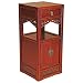 Handmade Asian Furniture - 34" Antique Style Walnut Wood End Table / Storage Cabinet Carved Trim
