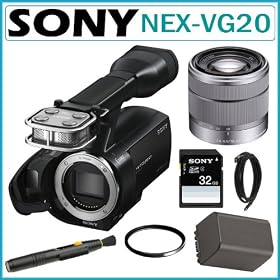 Sony NEX-VG20 Interchangeable Lens HD Handycam Camcorder BODY + Sony 32GB Secure Digital Memory Card + Sony SEL1855 18-55MM F3.5-5.6 OSS E-Lens + Mini HDMI Cable + Replacement NP-F70 Battery Pack + Lens Filter + Lens Pen