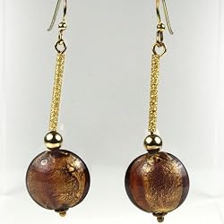 Gold Foil Murano Glass Bead Earrings - Serena Brown