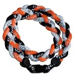 Phiten Custom Triple Braid Necklace - Bright Orange, Black & White 18 Finished Length