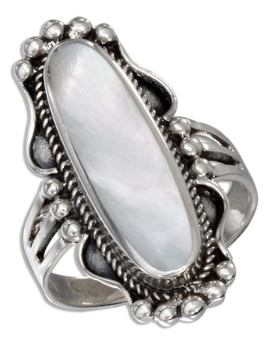 Sterling Silver Elongated Oval Mother Of Pearl Ring