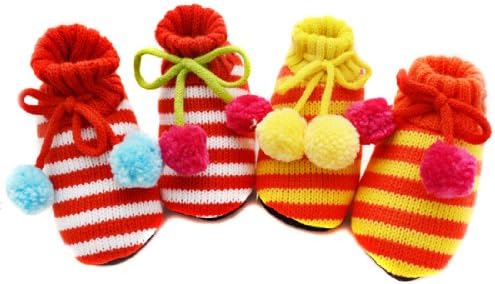 ECOSCO 3pc/set Baby Rainbow Color Stripes Print Fleece Toddler Shoes Socks