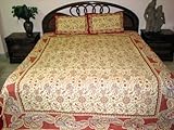 Cotton Bedspread 3pc Paisley Print Bedspread Bright Red Cream