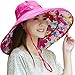 Packable Extra Large Brim Floppy Sun Hat Reversible UPF 50+ Beach Sun Bucket Hat (Rose Red Flower)