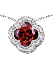 Original Star K (tm) Large Clover Pendant with 12mm Clover Cut Simulated Garnet in 925 Sterling Silver
