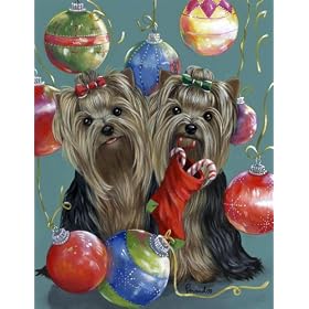 Yorkshire Terrier Glitter Christmas Greeting Cards