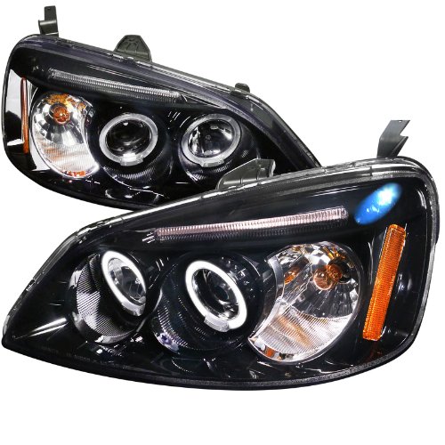 Honda Civic Dual Halo Led Glossy Black Projector Headlights On Sale