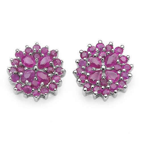3.60 Carat Genuine Ruby Pears & Rounds Cluster Silver Earrings