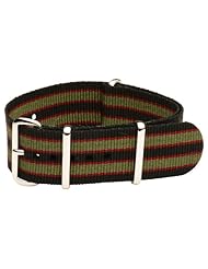 18mm Classic SS Nylon Striped Black / Green / Red - Easily Interchangeable Replacement Military Watch Strap / Band - Fits All Watches!!!