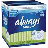 Always Maxi Long Super Pads With Wings, 90 Count