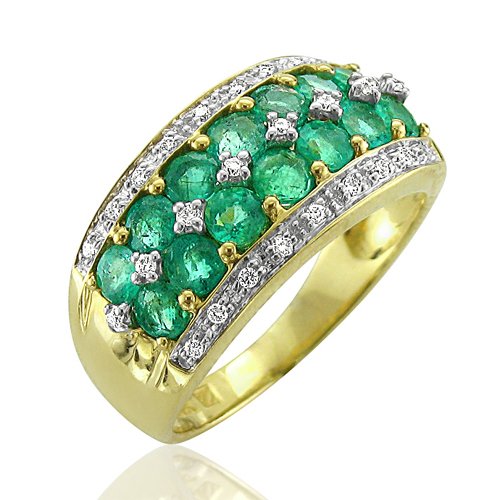 14k Yellow Gold Emerald Gem Diamond Ring Band, Size 7, TW: 2.23 carat