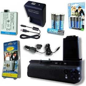 PERFECT COMBO - PRO Battery Grip and Fast & Compact Battery Charger for Canon EOS Digital Rebel XS / 1000D / XSI / 450D / T1i / 500D - BG-E5 Equivalent - Includes CANON LP-E5 / LPE5 Professional Series Replacement Li Ion 2-Pack Battery and TruCELL AA Ni-MH 2700 mAh Rechargeable Battery 8-PACK