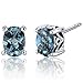 Peora London Blue Topaz Stud Earrings 925 Sterling Silver, Solitaire Scroll Gallery, Natural Gemstone, 1.50 Carats Total, Oval Shape 7x5mm, Friction Backs, December Birthstone Earrings, Blue Studs