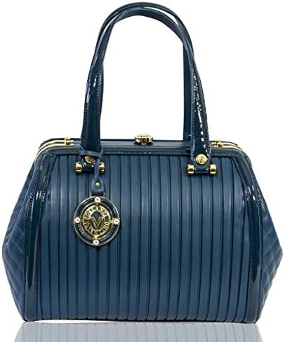 Valentino Orlandi Italian Designer Blue Plisse Jeweled Textured Leather Doctor Bag