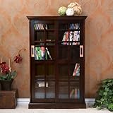 Media Storage Cabinet Windowpane Sliding Doors Espresso Finish