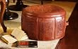 Tooled leather pouf chair, 'Luxury'