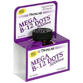 Twinlab Mega B-12 Dots Vitamin B-12, 5000mcg, 60 Tablets (Pack of 2)
