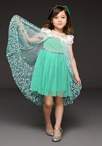 New 2016 Elsa Green Short Dress Costume with Cape for Girls 3-8 Yrs (110)