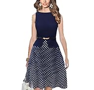 Chiffon Dots Print Cocktail Belted Sleeveless Club Dress/Party Dress/Tunic 