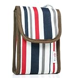 Camera Carry Case for 3.5 inch Fujifilm Z200FD with EV Lanyard in Red Colorful Stripes - Brown Trim