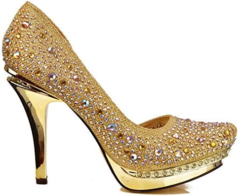 Fantasyshoes Women's Cut Out Side Pointed Toe Mirror Platform Stiletto Heel Pump Gold 7 US