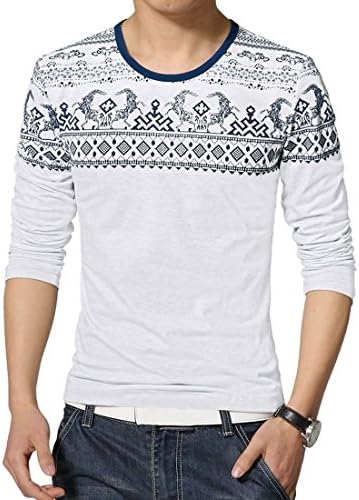 Dyslt Men's Long Sleeve Crewneck Goat Printed T Shirt