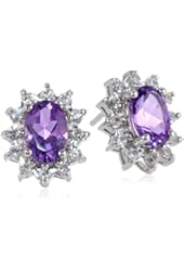 Sterling Silver Birthstone and Created White Sapphire Earrings