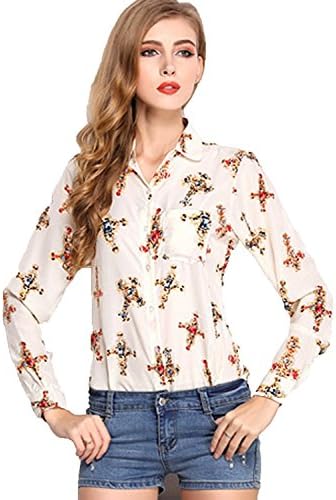 Reobecca Amoin Women's Long-sleeve Slim Print Fashion Blouses Chiffon Shirt US Size XL
