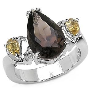Buy 4.05 Carat Genuine Smoky Quartz and Citrine Silver Ring by JewelzDirect